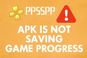 9 Common Issues in PPSSPP Gold APK and How to Fix Them: A Complete Guide 10 Image displaying a warning about the PPSSPP Gold APK not saving game progress, featuring a golden-yellow logo, a red warning triangle